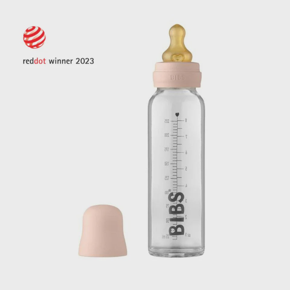 BIBS Glass Bottle Set 225ml with Cap, Slow Flow Nipple, Milk Lock, and Foldable Funnel