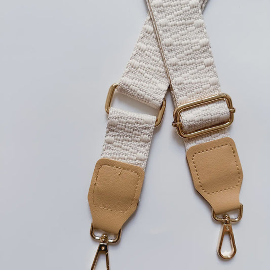 Lunch Bag Shoulder Straps - White x Tan Leather - Wonderland4children