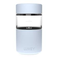 Luxey's Linen Original Reusable Coffee Cup 12oz with durable borosilicate glass and non-slip silicone, perfect for hot or cold beverages.