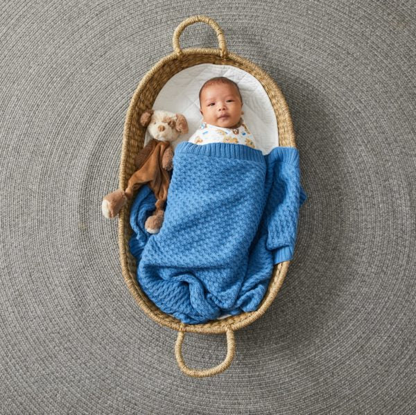 Harbour Blue | Basket Weave Knit Blanket