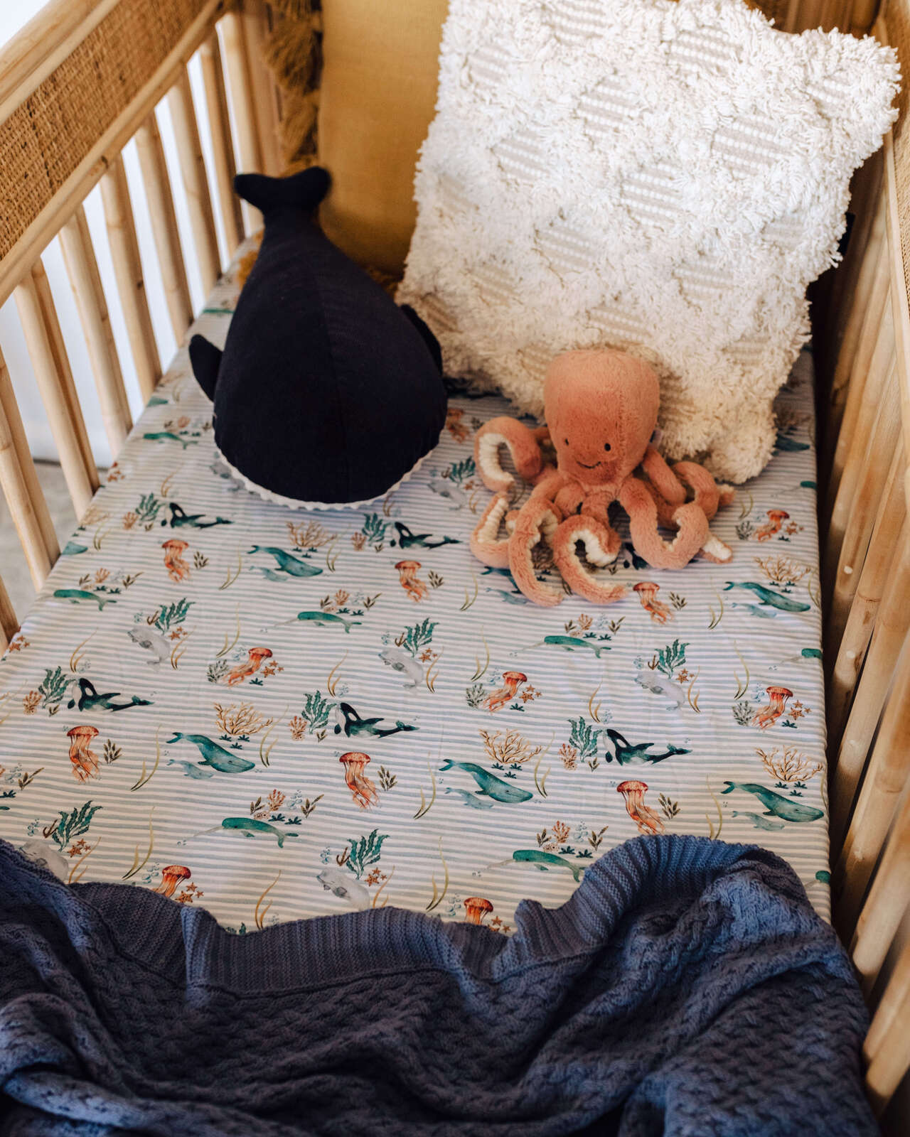 Whale | Fitted Jersey Cot Sheet