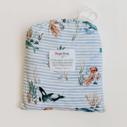 Whale | Fitted Jersey Cot Sheet