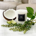 Load image into Gallery viewer, DG Luxuries Coconut & Lime Villa Deluxe Luxury Soy Candle 300mL in an elegant jar, perfect for creating a tranquil and luxurious ambiance with premium essential oils.
