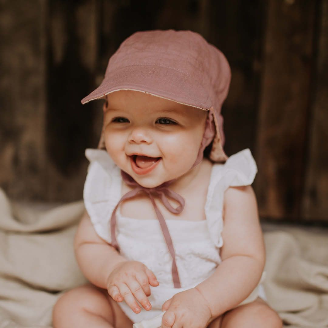 Reversible Baby Flap Sun Hat - Gingham / Rosa - Bedhead Hats