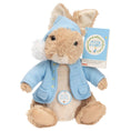 Load image into Gallery viewer, Peter Rabbit plush toy with soft fur, playing Brahms' Lullaby and pulsing LED lights when its belly is pressed. Ideal for babies, with included batteries.
