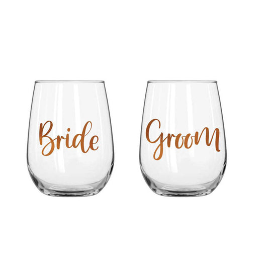 Bride & Groom | Stemless Wine Glass