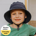 Load image into Gallery viewer, Kids denim bucket sun hat with UPF50+ protection, ideal for active play. Stylish and comfortable, perfect for sunny days outdoors.
