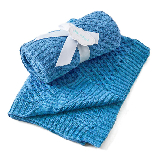 Harbour Blue | Basket Weave Knit Blanket