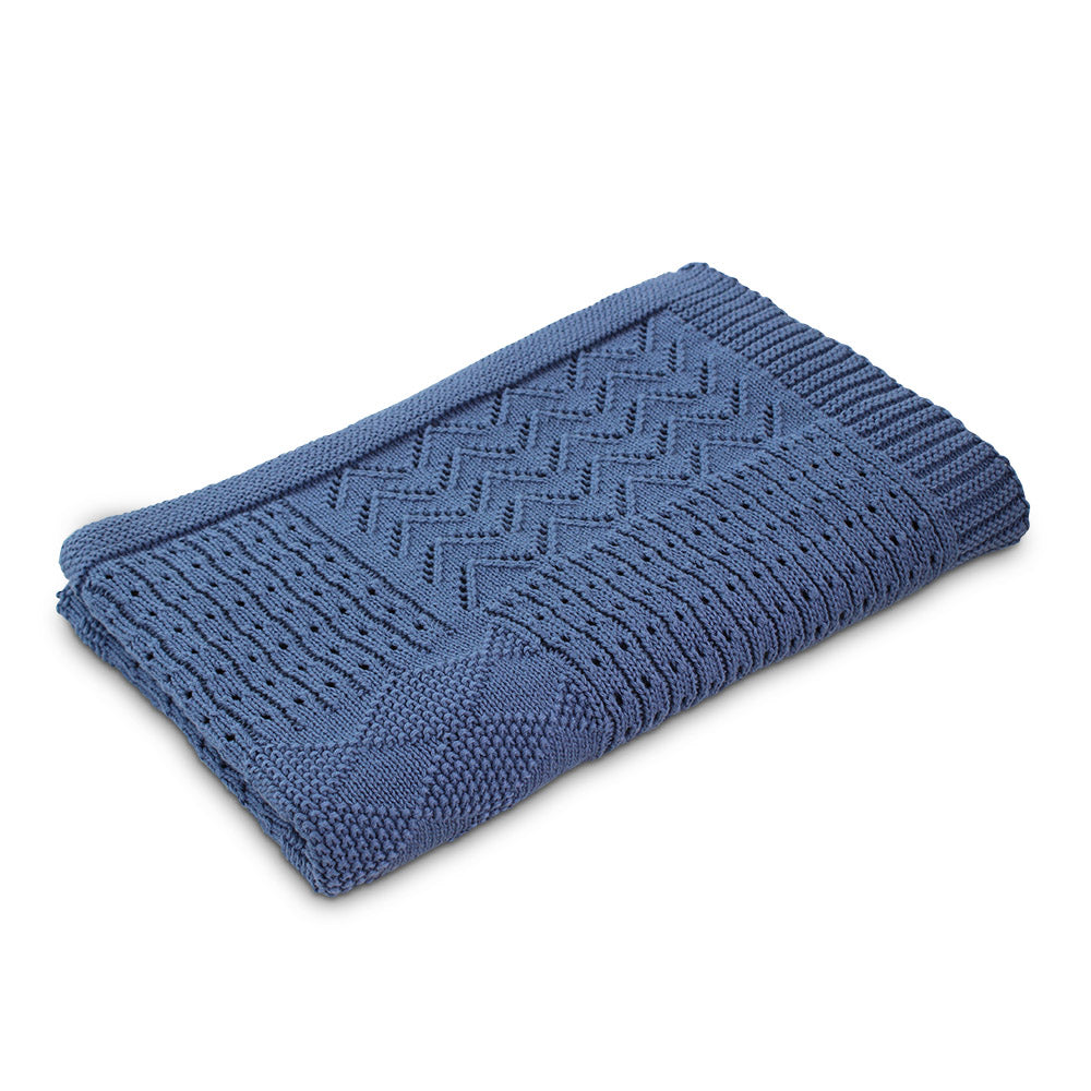 Blue | Jessie Knitted Multi Pattern Baby Blanket