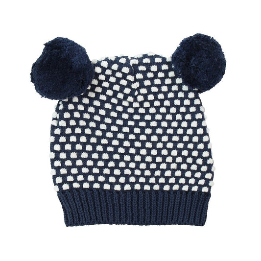 Navy | Arkie Waffle Knit Pom Pom Beanie