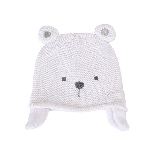 White | Knitted Bear Beanie