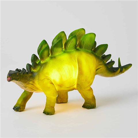 Dinosaur Night Light shaped like a Stegosaurus, featuring a light green body with dark green plates on its back.