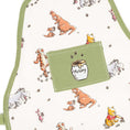 Load image into Gallery viewer, Detail in the front pocket featuring Winnie the Pooh and friends’ Children’s Gardening Apron design, complete with a charming Hunny Pot motif.
