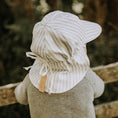 Load image into Gallery viewer, Bedhead Reversible Baby Flap Sun Hat in Finley/Blanc, UPF50+, eco-friendly linen, adjustable ties for a perfect fit, ideal for babies in prams or carriers.
