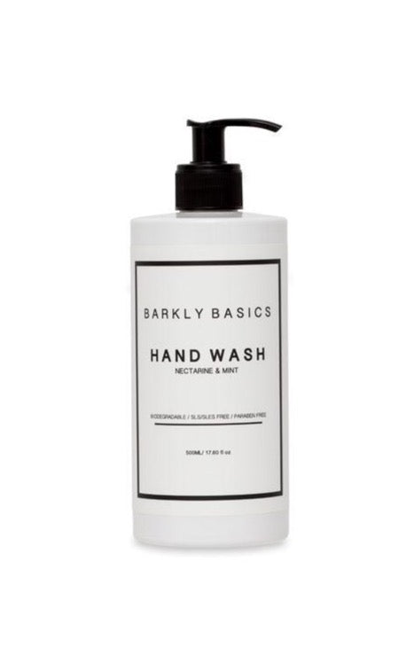 Barkly Basics Hand Wash in Nectarine & Mint, 500ml. Australian-made, eco-friendly, and gentle on hands. SLS/SLES and paraben-free, vegan.