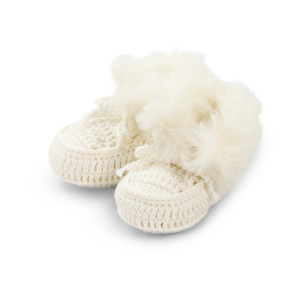 Ivory | Cutie Faux Fur Trim Crochet Bootees