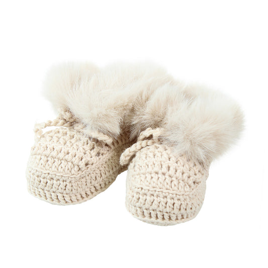 Linen | Cutie Faux Fur Trim Crochet Bootees