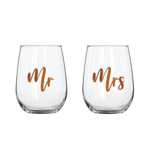 Mr & Mrs | Stemless Wine Glass