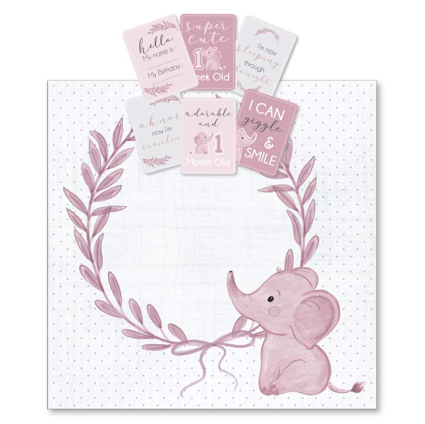 Pink Elephant | Milestone Muslin Set