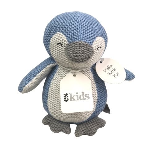 Blue | Knitted Penguin Rattle/Crinkler