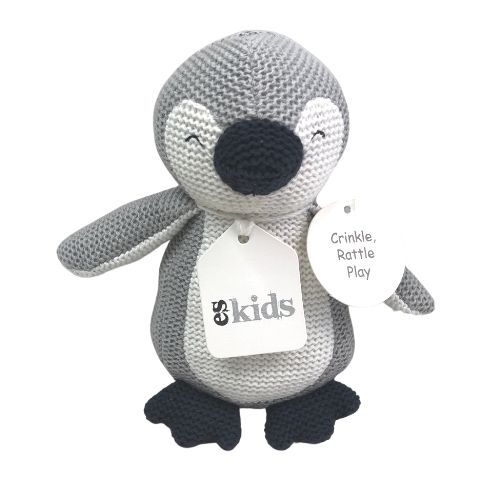 Grey | Knitted Penguin Rattle/Crinkler