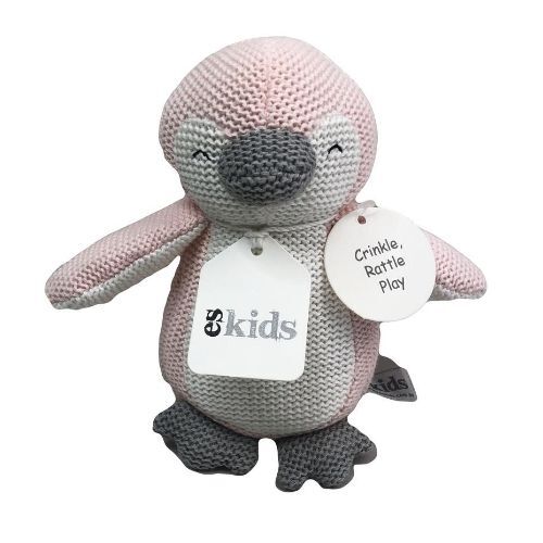 Pink | Knitted Penguin Rattle/Crinkler