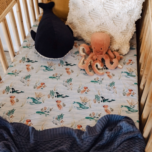 Whale | Fitted Jersey Cot Sheet