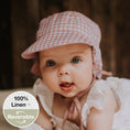 Load image into Gallery viewer, Bedhead Reversible Baby Flap Sun Hat in Gingham/Rosa, UPF50+ sun protection, eco-friendly linen, adjustable ties, ideal for babies in prams or carriers.
