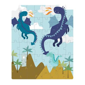 Three flying dinosaurs soaring through a prehistoric sky in the Dino Land puzzle