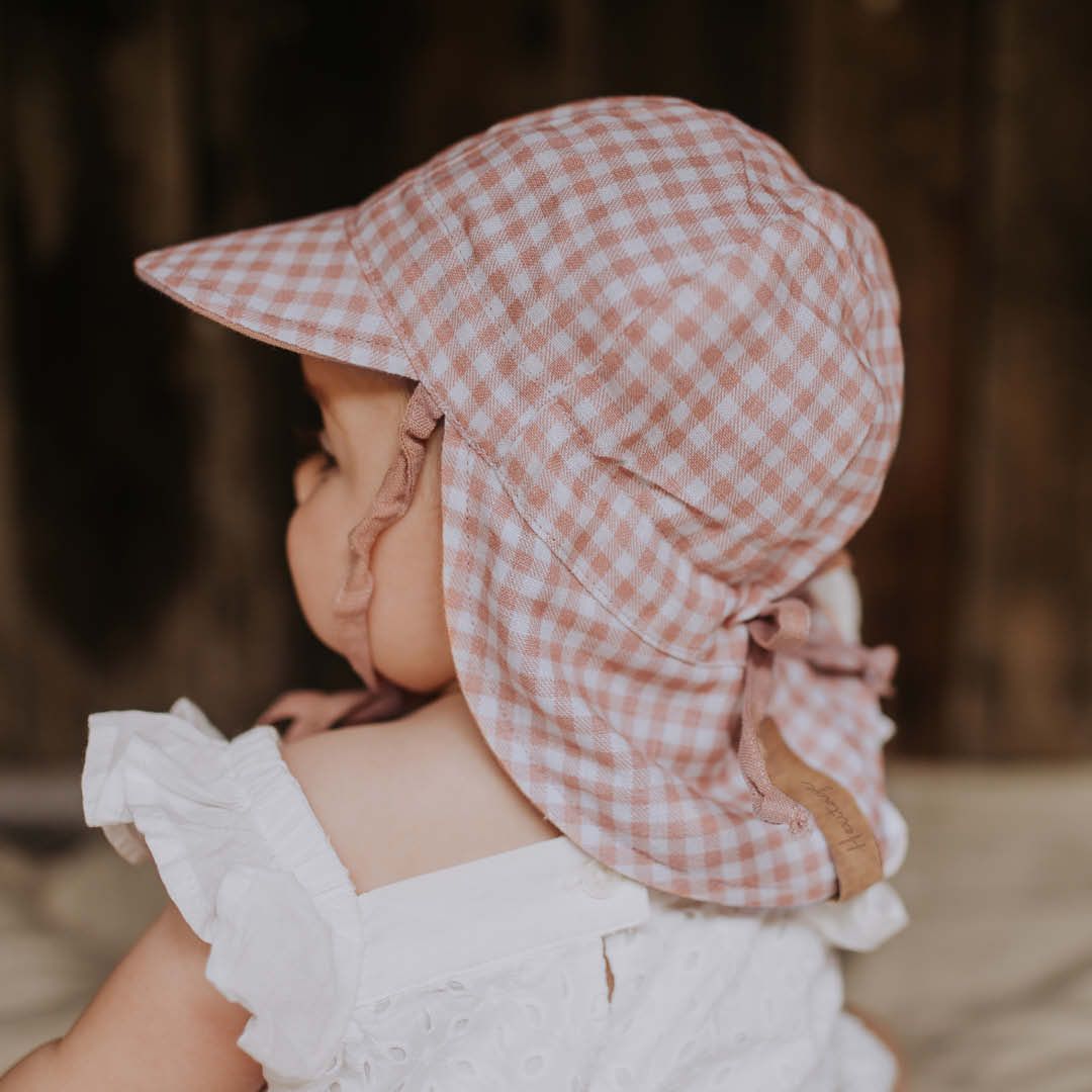 Reversible Baby Flap Sun Hat - Gingham / Rosa - Bedhead Hats