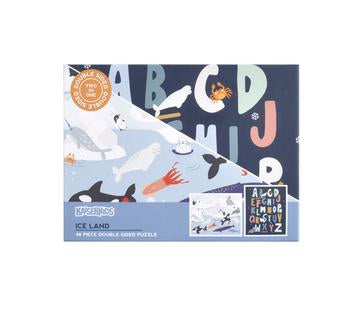 Ice Land puzzle featuring 48 pieces with a scene of icy landscapes and mythical creatures, perfect for children aged 3 and up.