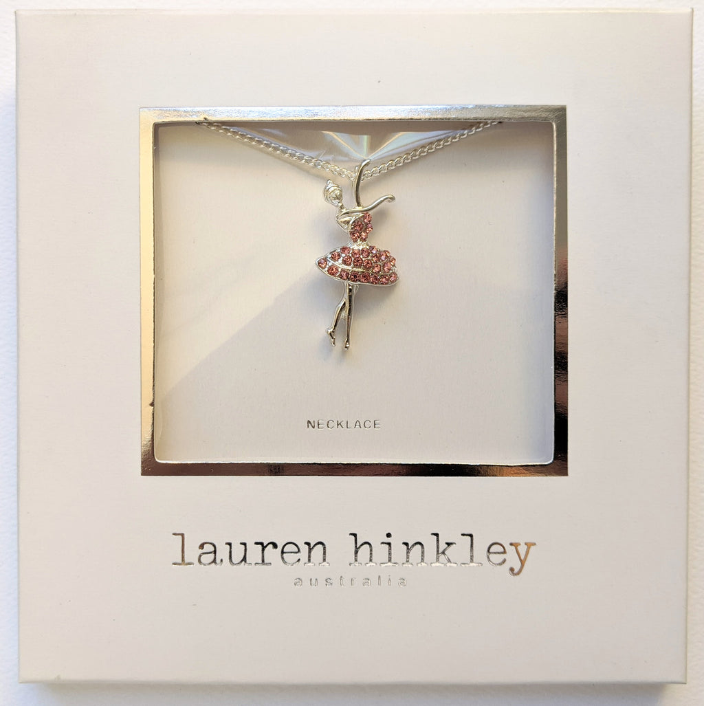 Discover the Lauren Hinkley Ballerina Necklace, featuring a tutu with pink diamante crystals. Comes beautifully presented in a gift box, perfect for kids aged 3 and up