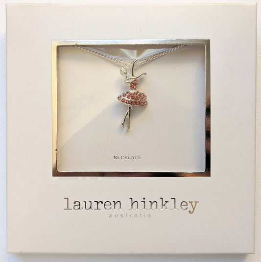 Discover the Lauren Hinkley Ballerina Necklace, featuring a tutu with pink diamante crystals. Comes beautifully presented in a gift box, perfect for kids aged 3 and up